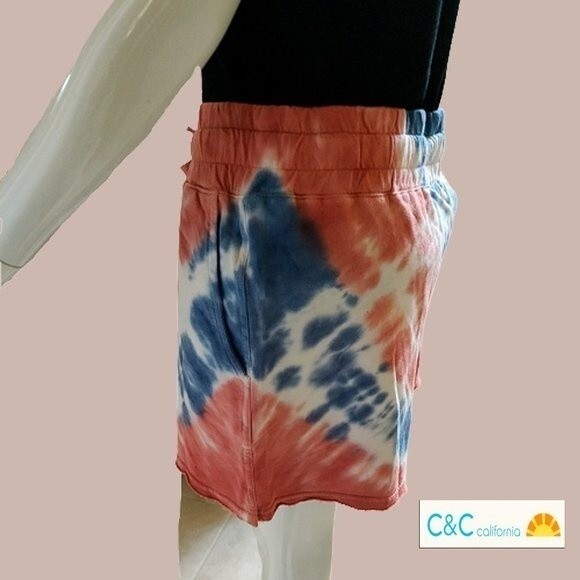 C&C California NEW INDIGO BLUE Dopamine Tie Dye Drawstring Elastic Sweat Short M - Picture 3 of 12
